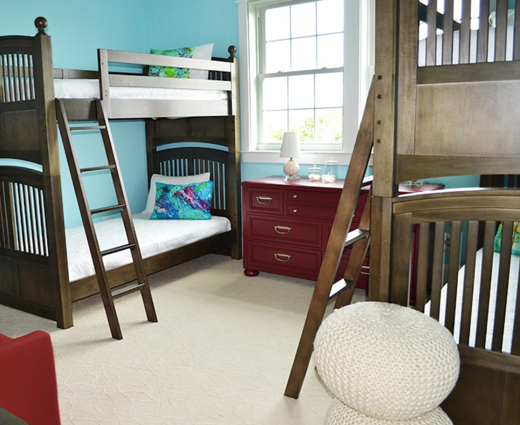 Children's Room double bunk beds wood tones beach theme