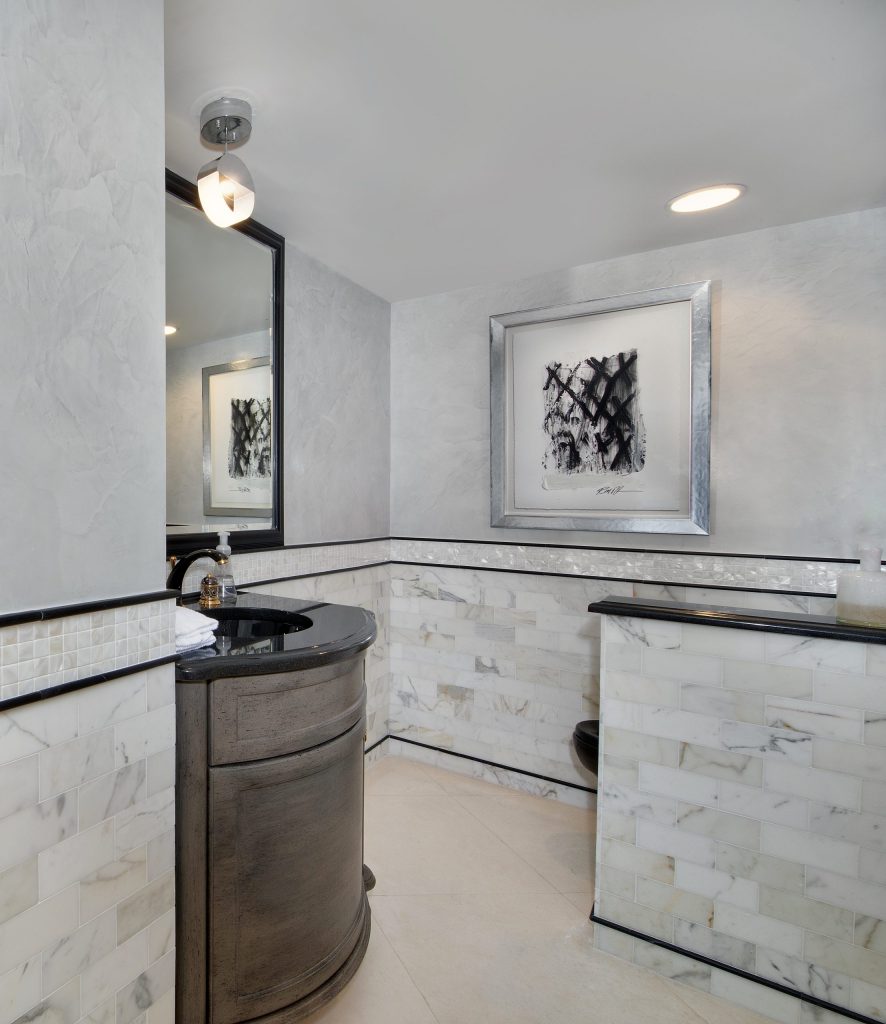 Abstract Art, Powder Room, Black and White, Carrera Marble